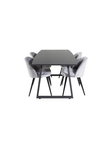 Matgrupp Inca med Velvet matstolar, 160 × 85 cm