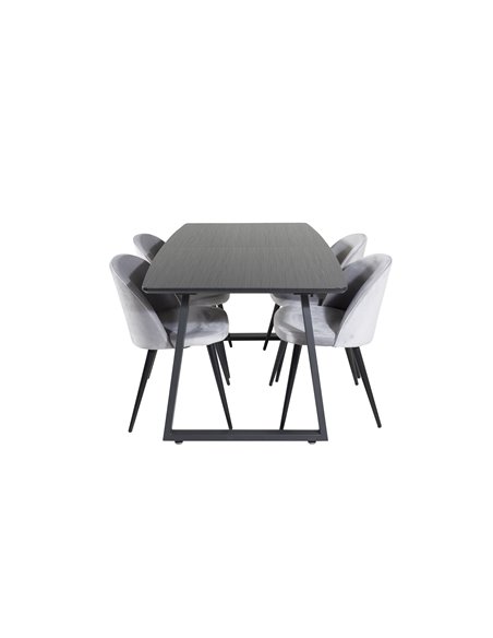 Matgrupp Inca med Velvet matstolar, 160 × 85 cm
