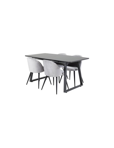Matgrupp Inca med Velvet matstolar, 160 × 85 cm