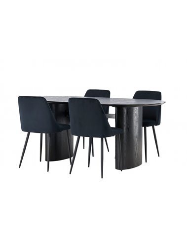 Matgrupp Isolde med Night matstolar, 180 × 90 cm