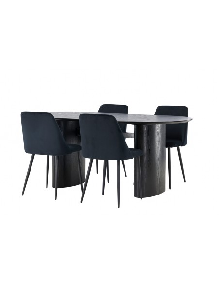 Matgrupp Isolde med Night matstolar, 180 × 90 cm