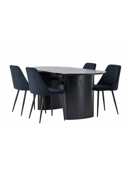Matgrupp Isolde med Night matstolar, 180 × 90 cm