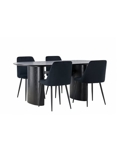 Matgrupp Isolde med Night matstolar, 180 × 90 cm