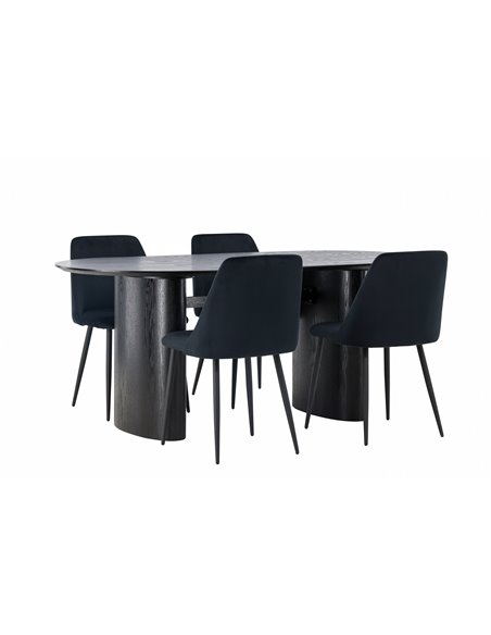 Matgrupp Isolde med Night matstolar, 180 × 90 cm