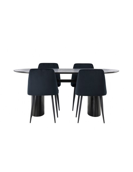 Matgrupp Isolde med Night matstolar, 180 × 90 cm