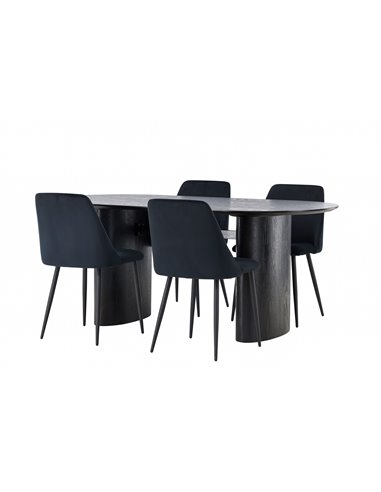 Matgrupp Isolde med Night matstolar, 180 × 90 cm