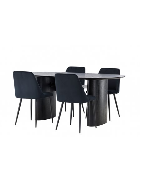 Matgrupp Isolde med Night matstolar, 180 × 90 cm