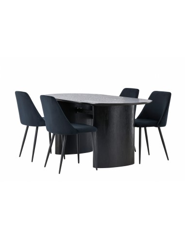 Matgrupp Isolde med Night matstolar, 180 × 90 cm