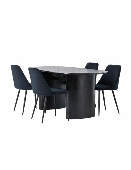 Matgrupp Isolde med Night matstolar, 180 × 90 cm