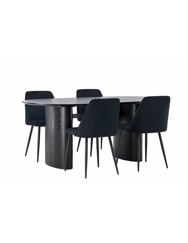 Matgrupp Isolde med Night matstolar, 180 × 90 cm