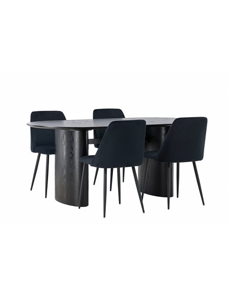 Matgrupp Isolde med Night matstolar, 180 × 90 cm