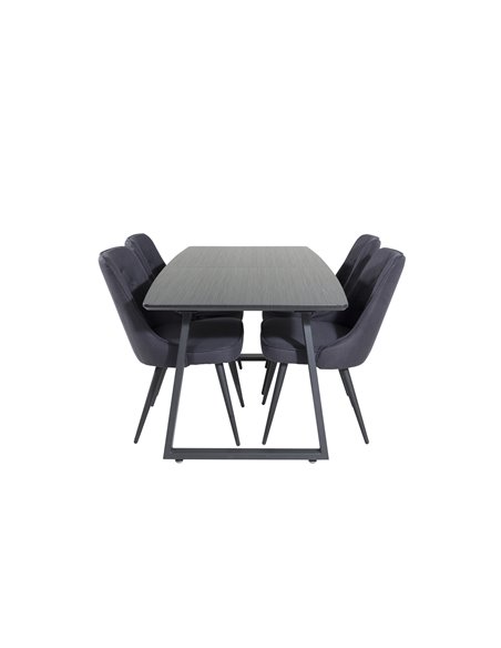 Matgrupp Inca med Velvet Deluxe matstolar, 160 × 85 cm