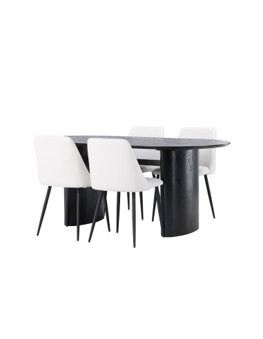 Matgrupp Isolde med Night matstolar, 180 × 90 cm