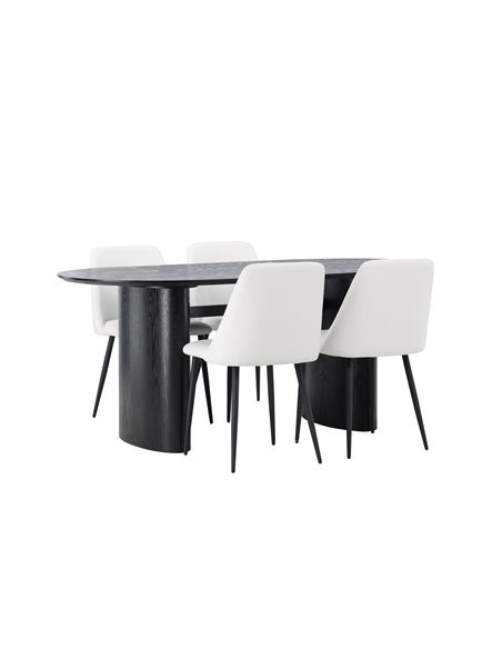 Matgrupp Isolde med Night matstolar, 180 × 90 cm
