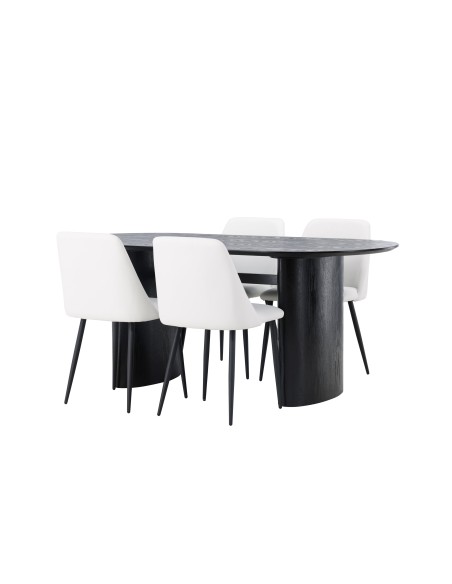 Matgrupp Isolde med Night matstolar, 180 × 90 cm