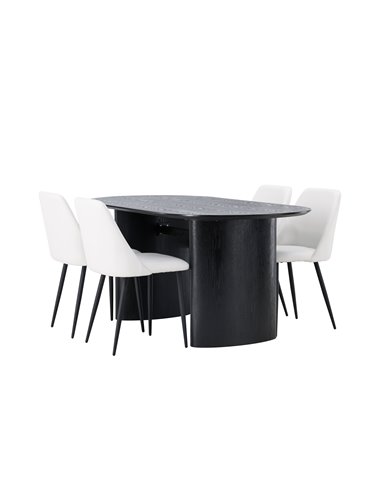 Matgrupp Isolde med Night matstolar, 180 × 90 cm