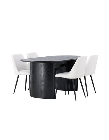 Matgrupp Isolde med Night matstolar, 180 × 90 cm