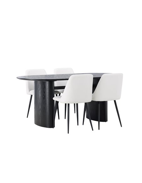 Matgrupp Isolde med Night matstolar, 180 × 90 cm