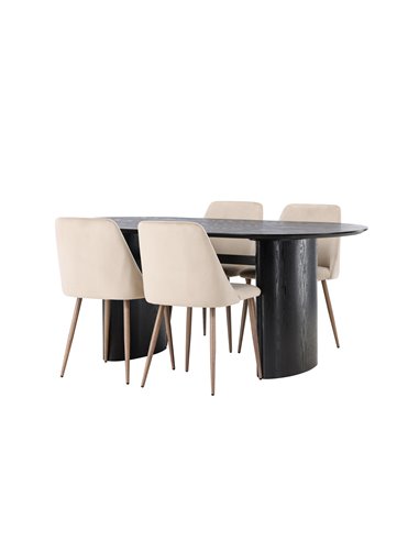 Matgrupp Isolde med Night matstolar, 180 × 90 cm