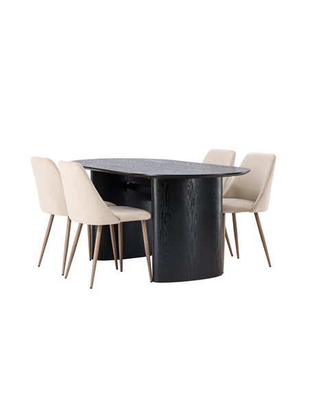 Matgrupp Isolde med Night matstolar, 180 × 90 cm