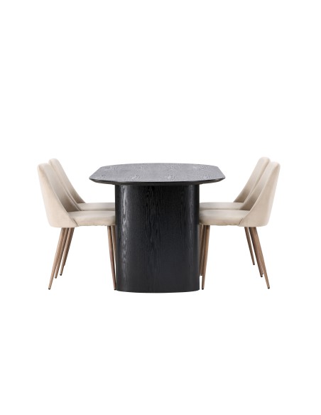 Matgrupp Isolde med Night matstolar, 180 × 90 cm