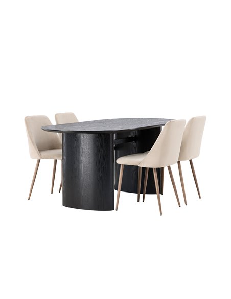 Matgrupp Isolde med Night matstolar, 180 × 90 cm