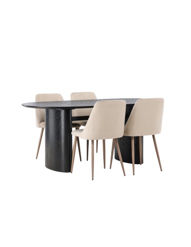 Matgrupp Isolde med Night matstolar, 180 × 90 cm