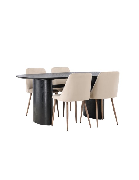 Matgrupp Isolde med Night matstolar, 180 × 90 cm
