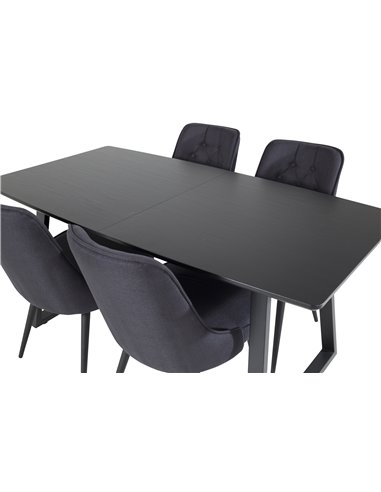 Matgrupp Inca med Velvet Deluxe matstolar, 160 × 85 cm