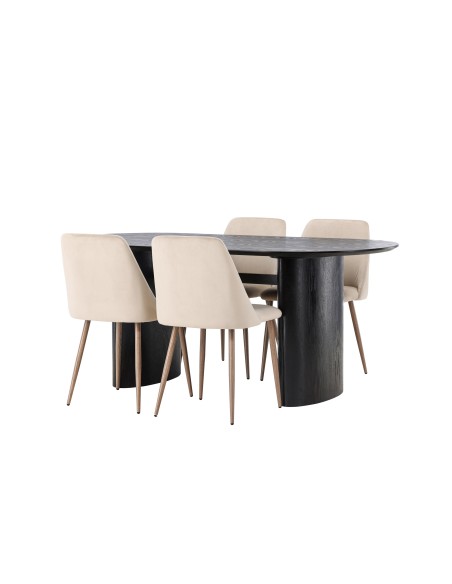 Matgrupp Isolde med Night matstolar, 180 × 90 cm