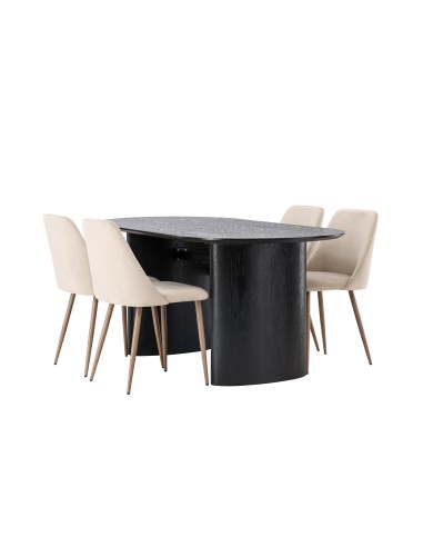 Matgrupp Isolde med Night matstolar, 180 × 90 cm