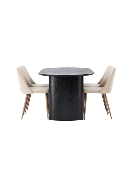 Matgrupp Isolde med Night matstolar, 180 × 90 cm