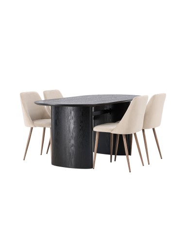 Matgrupp Isolde med Night matstolar, 180 × 90 cm