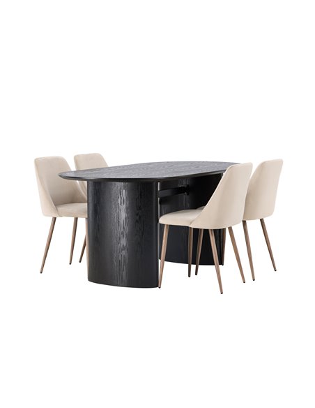 Matgrupp Isolde med Night matstolar, 180 × 90 cm
