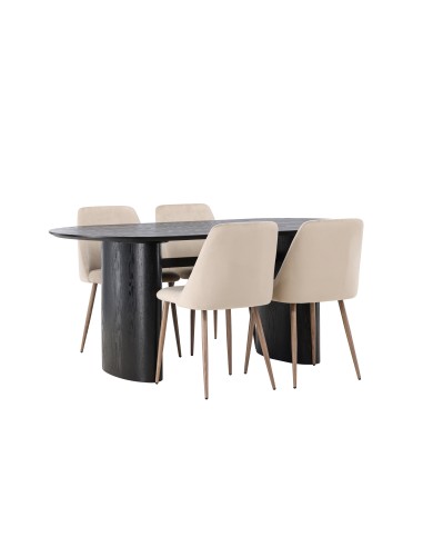 Matgrupp Isolde med Night matstolar, 180 × 90 cm