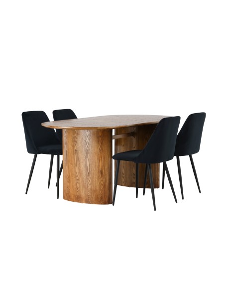 Matgrupp Isolde med Night matstolar, 180 × 90 cm