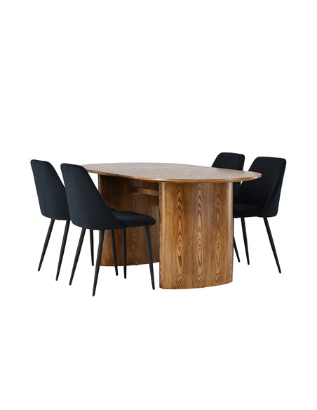 Matgrupp Isolde med Night matstolar, 180 × 90 cm