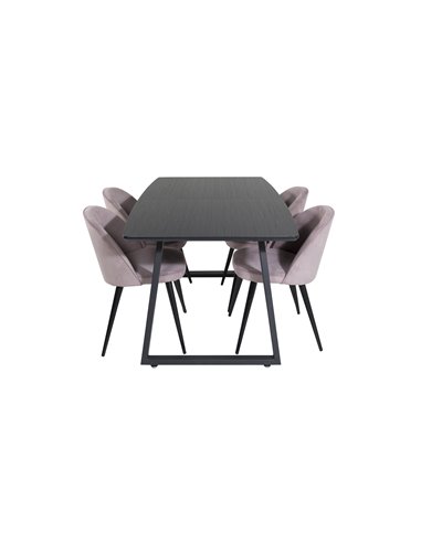 Matgrupp Inca med Velvet matstolar, 160 × 85 cm