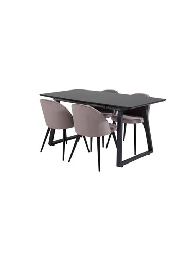 Matgrupp Inca med Velvet matstolar, 160 × 85 cm