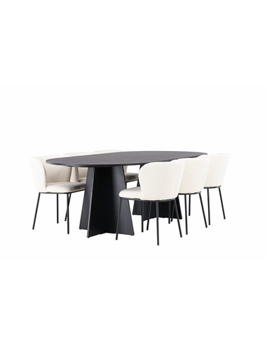 Matgrupp Bootcut med Edina matstolar, 230 × 115 cm