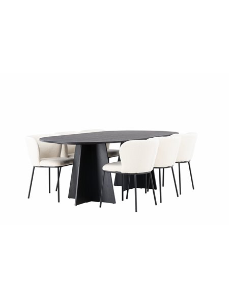 Matgrupp Bootcut med Edina matstolar, 230 × 115 cm