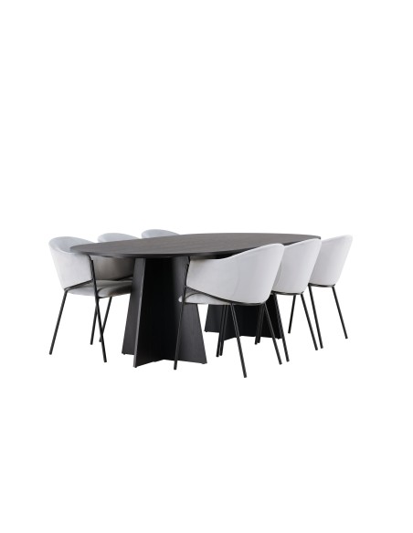 Matgrupp Bootcut med Evelina matstolar, 230 × 115 cm