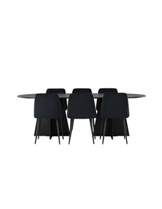 Matgrupp Bootcut med Night matstolar, 230 × 115 cm