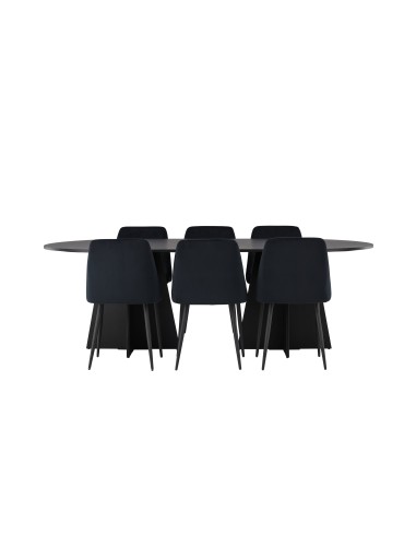 Matgrupp Bootcut med Night matstolar, 230 × 115 cm