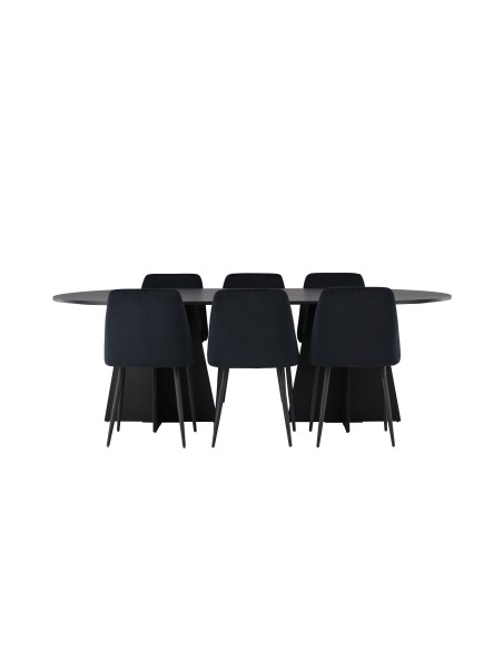 Matgrupp Bootcut med Night matstolar, 230 × 115 cm