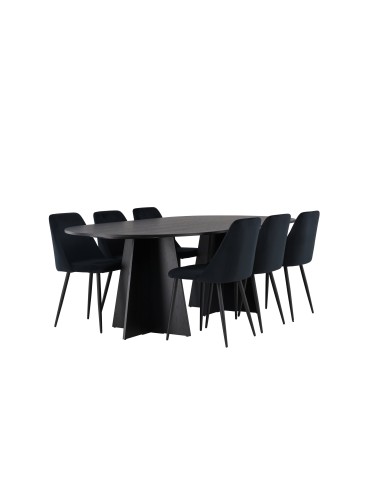 Matgrupp Bootcut med Night matstolar, 230 × 115 cm