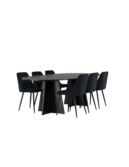 Matgrupp Bootcut med Night matstolar, 230 × 115 cm