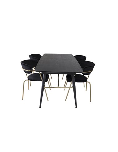 Matgrupp Gold med Arrow matstolar, 180 × 85 cm