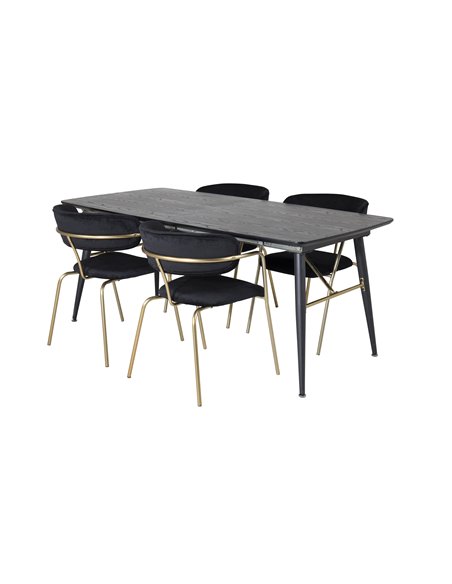 Matgrupp Gold med Arrow matstolar, 180 × 85 cm
