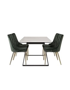Matgrupp Estelle med Velvet Deluxe matstolar, 140 × 90 cm